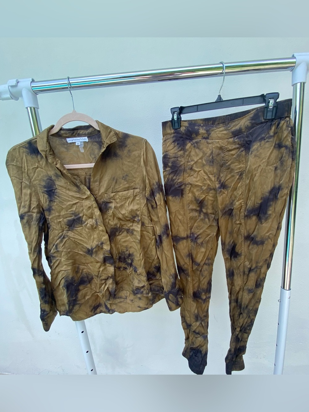 Young Fabulous & Broke Green & Black Tie Dye Satin Jogger Set Size S/M